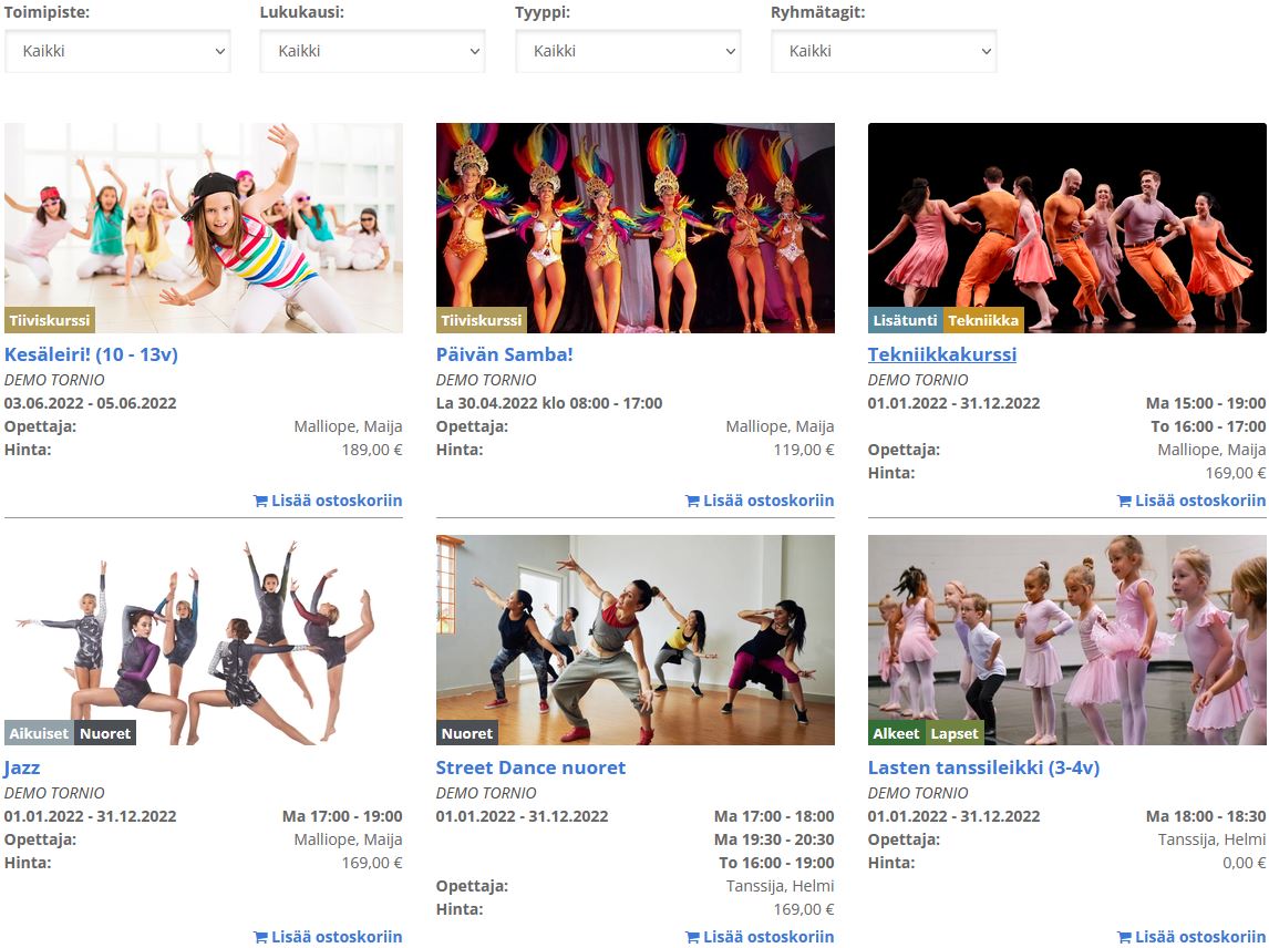 IlmoPro ilmoittautumisjärjestelmä - kurssilista asiakkaille