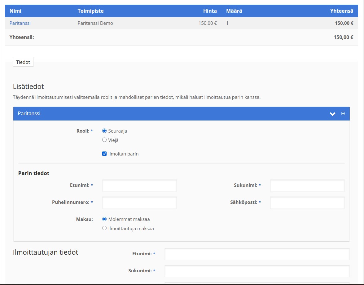 Paritanssi ilmoittautuminen - IlmoPro