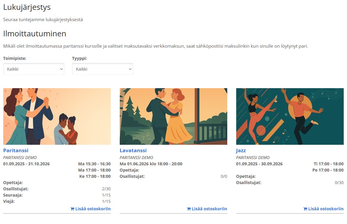Paritanssi kurssilista - IlmoPro